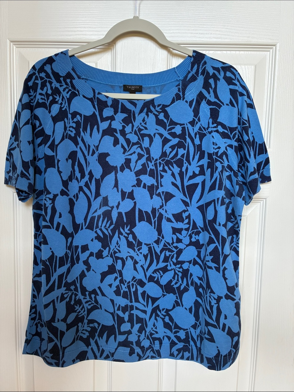 Talbots Navy and Bright Blue Floral Short-Sleeve Sweater